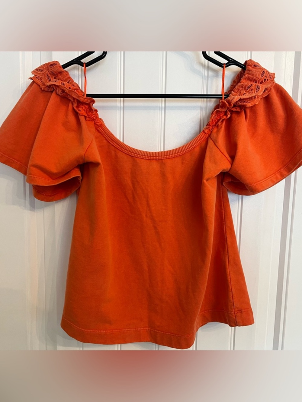 Anthropologie Pilcro Orange Off-Shoulder Lace-Trim Top